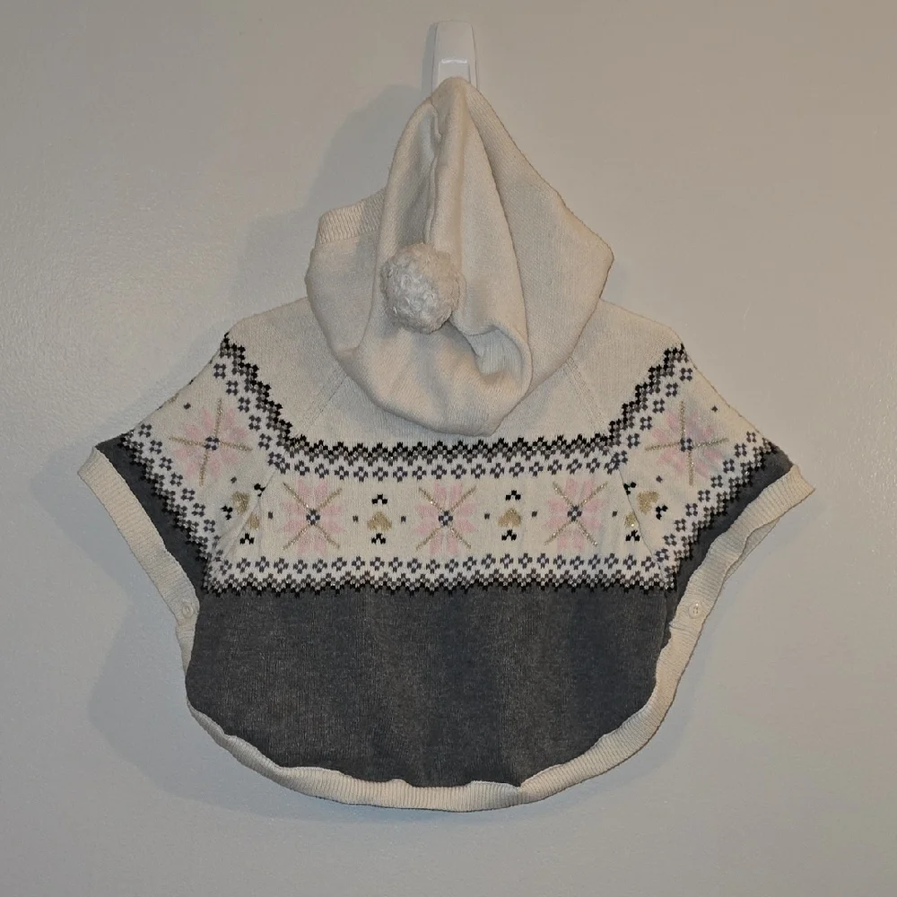 Gymboree Cream and Gray Hooded Cape Poncho Sweater Jacket LOT R1